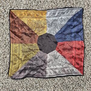 Vtg 17" Ashear Nine Colors Block Print Italy Silk Pocket Square Scarf Kerchief